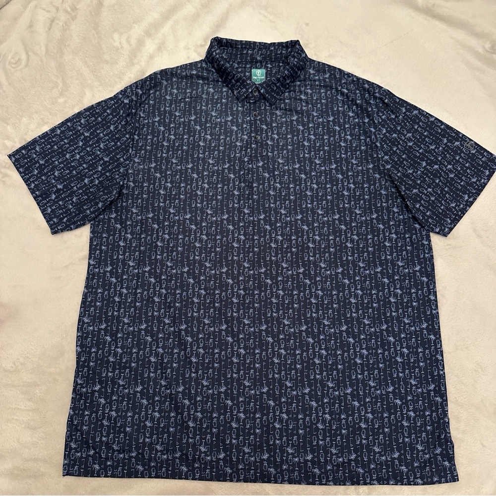 ProTour Athletic Fit Mens XL Full Print Short Sleeve Polo Golf Shirt Dark Blue